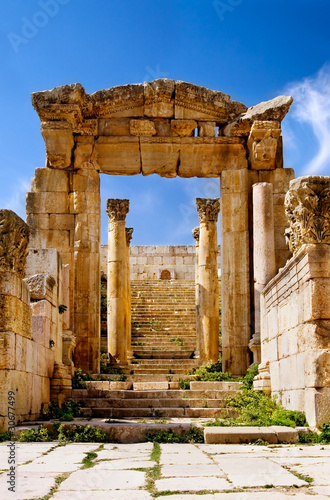 Ancient arch of Artemis Temple in Jerash, Jordan