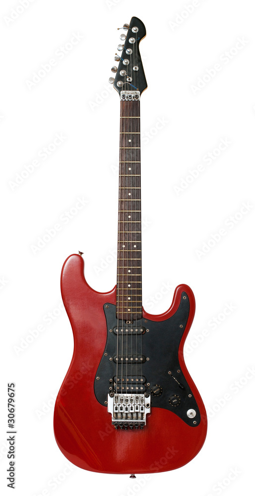 Fototapeta premium czerwony i czarny gitara elektryczna na białym tle na białym tle