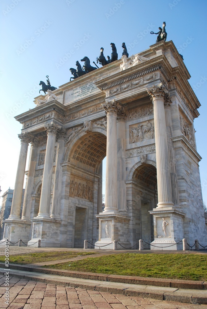 Historical marble arch Arco della Pace, Milan, Italy