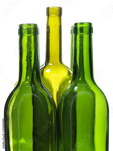 Neck green bottles on white