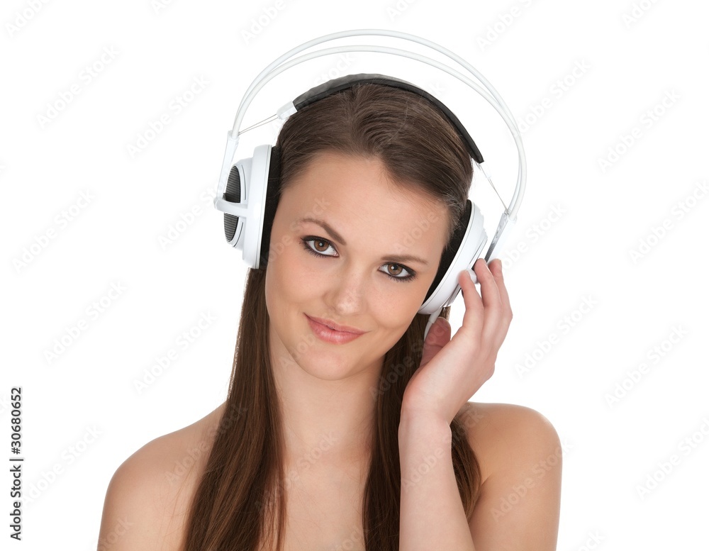 Fototapeta premium Girl in studio with headphones