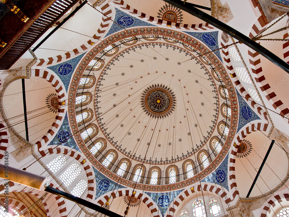 The domed interior of the Rustem Pasha Mosque in Istanbul