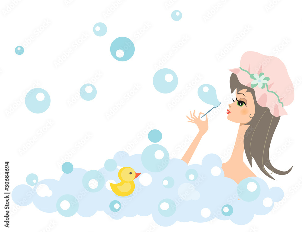 Girl taking the bath and blowing soap bubbles Girl taking the bath and blowing soap bubbles