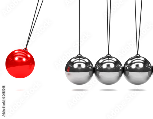 3d Newtons cradle red ball photo