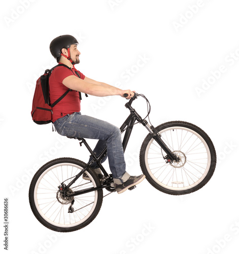 bicyclist on white.
