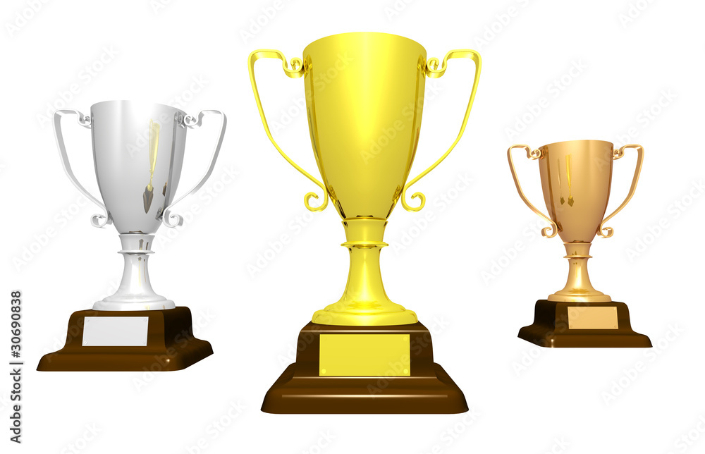 Golden, silver and bronze thophies (isolated) Golden, silver and bronze thophies (isolated)