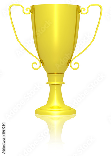 Golden trophy (isolated with reflection)