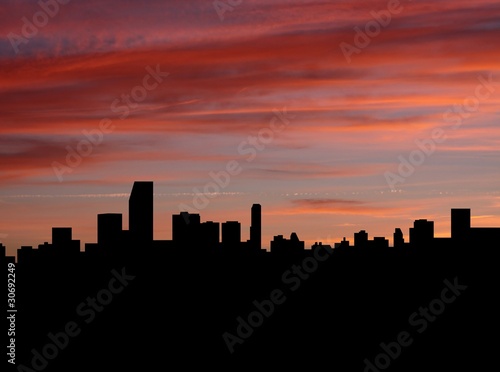 Miami skyline at sunset with beautiful sky illustration