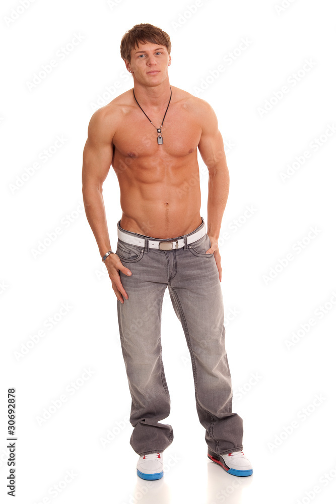 Fototapeta premium Shirtless Man in Jeans