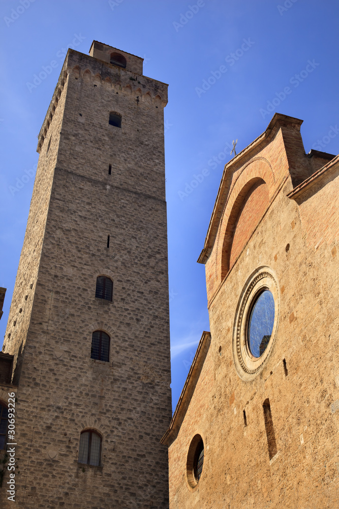 Collegiate Church Stone Tower San Gimignano Tuscany Italy
