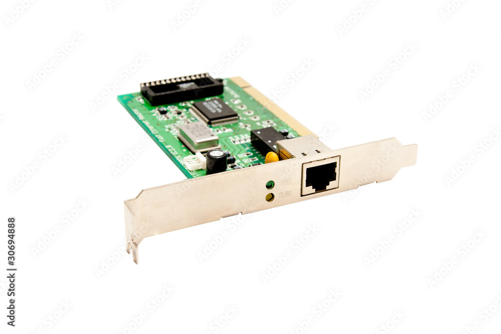 Computer network adapter board on white background Computer network adapter board on white background