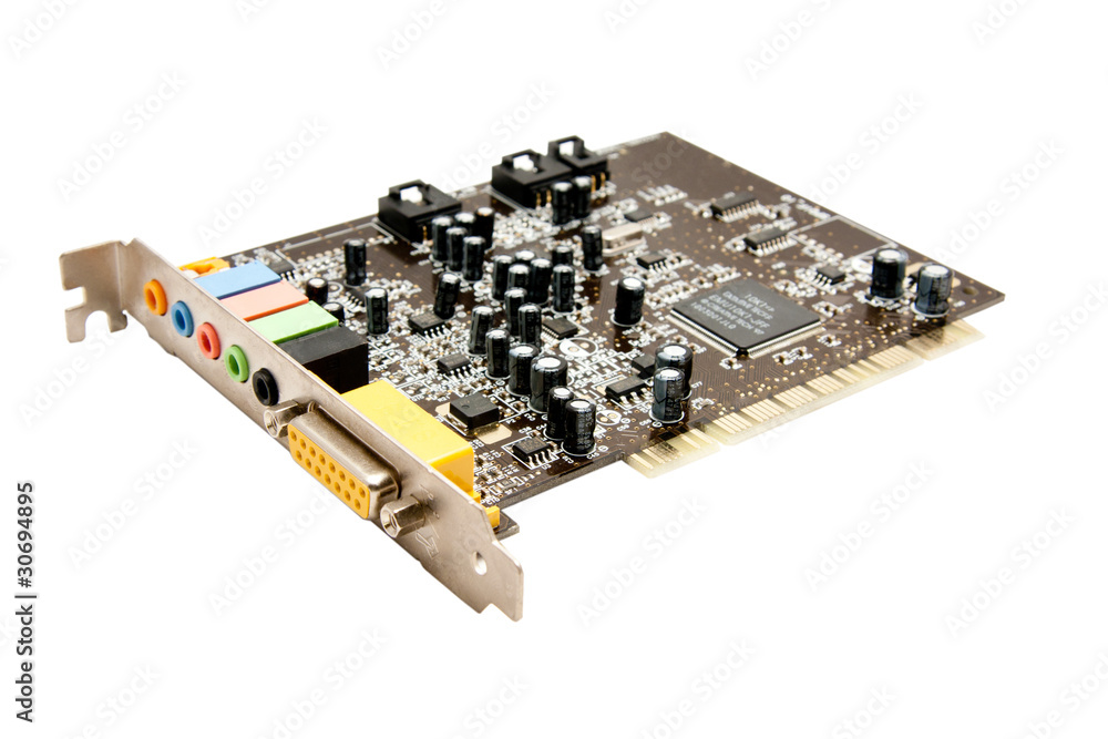 Computer sound card on white background Computer sound card on white background