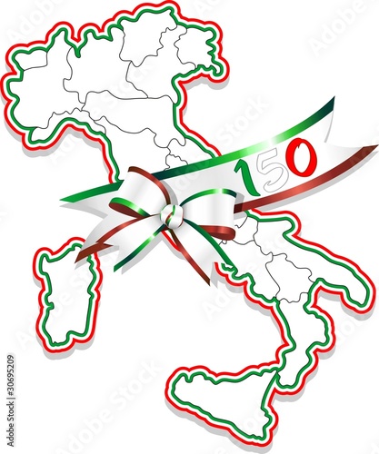 Italia Tricolore-150° con Fiocco-Italy With Flag Bow-Vector