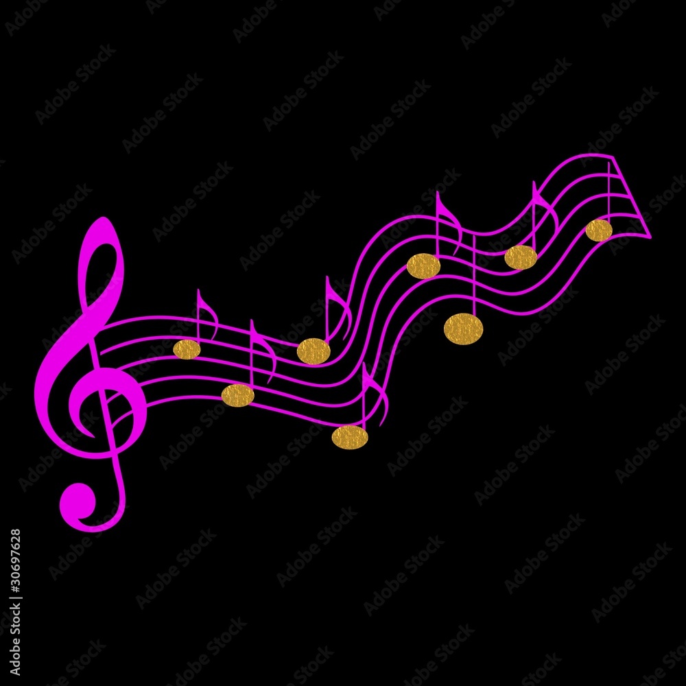 Naklejka premium MUSIQUE NOTES ROSE NOIR OR