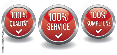 Button - Qualität Service Kompetenz - set rot