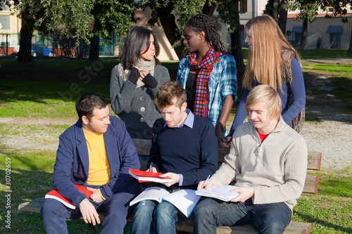 College Students Studying Together at Park