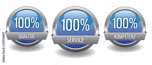 Button - 100% Qualität Service Kompetenz - set blau