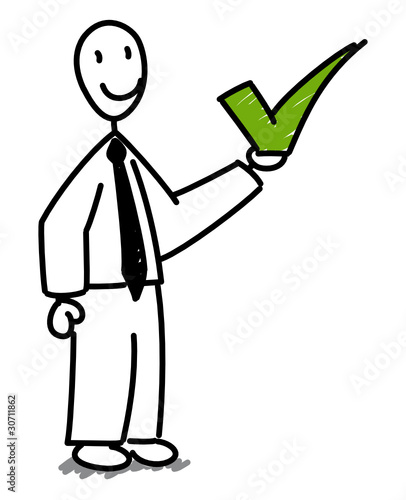 Homme d'affaire tenant symbole d'approbation