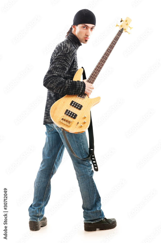Guitar player isolated on the white background