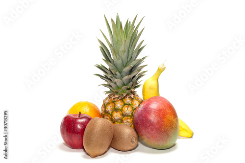 Fruits Pineapple, apple, kiwi, orange, banana, mango