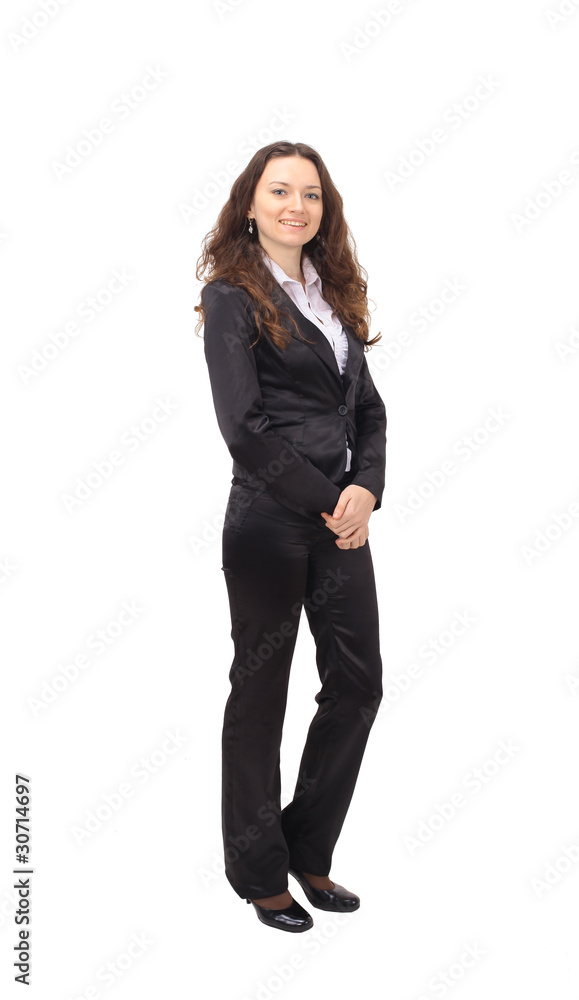 Confident business woman standing full length in black Confident business woman standing full length in black