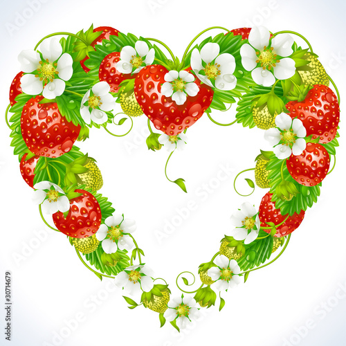 Vector strawberry frame in the shape of heart