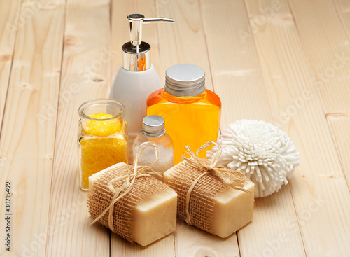 Soap, bath salt and essential spa oil