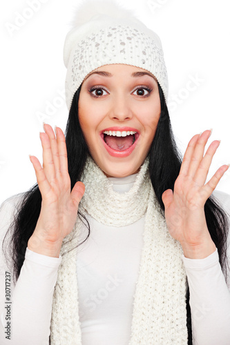 surprised woman over white background