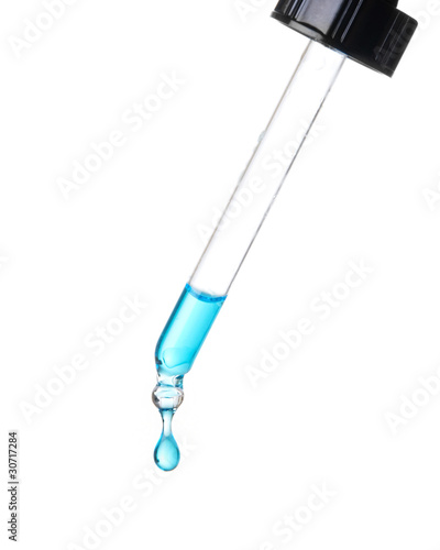 Blue Drop Of Liquid From Glass Dropper