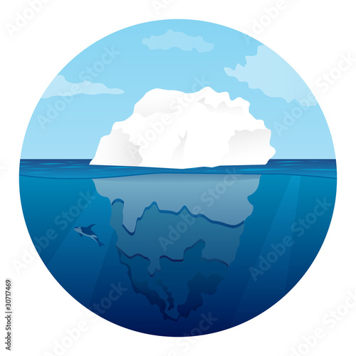 Iceberg with lonely killer whale. Vector illustration.