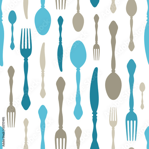 Seamless Pattern Cutlery Blue/Brown