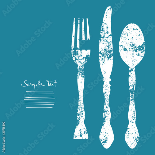 Spoon, Fork & Knife Blue Background