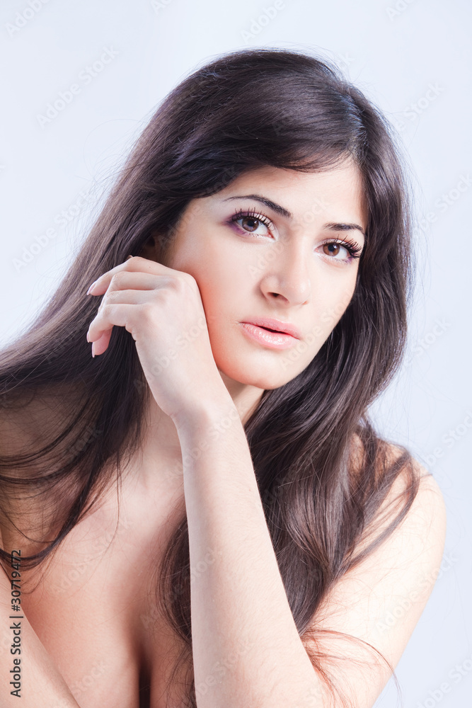 Fototapeta premium Pretty woman with long brown hair