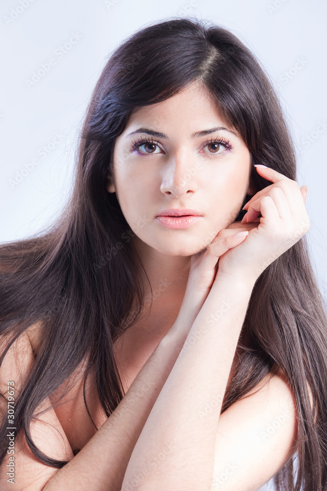 Pretty woman with long brown hair Pretty woman with long brown hair