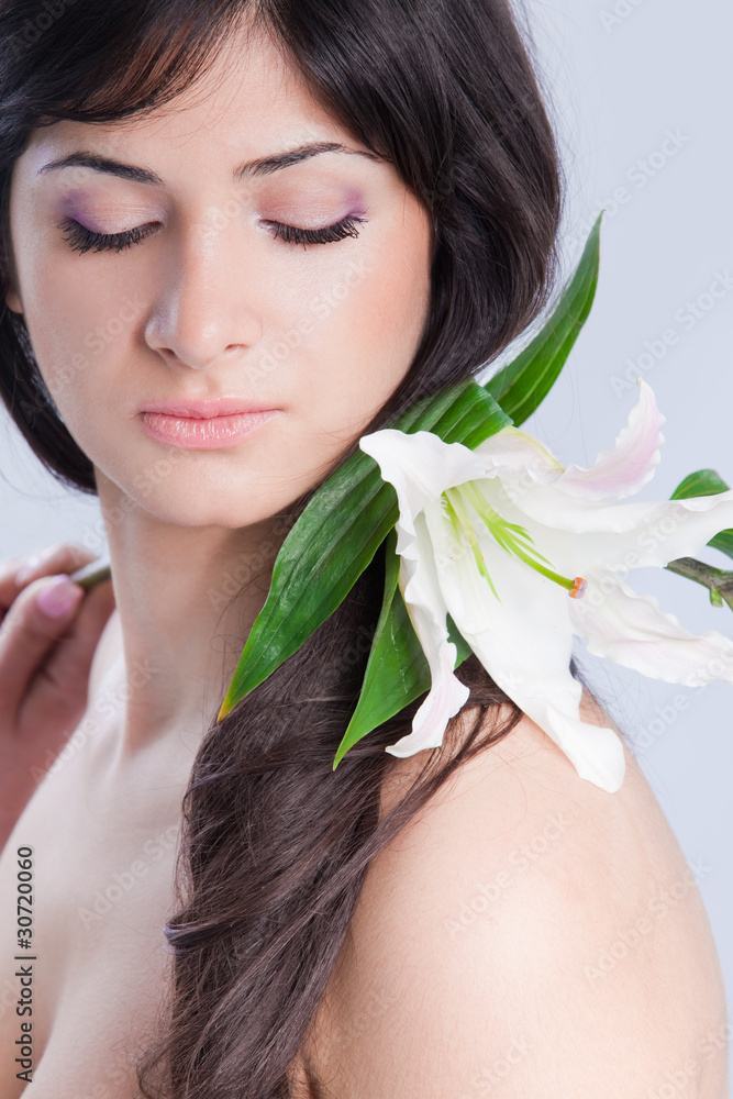 Beautiful woman with lily Beautiful woman with lily