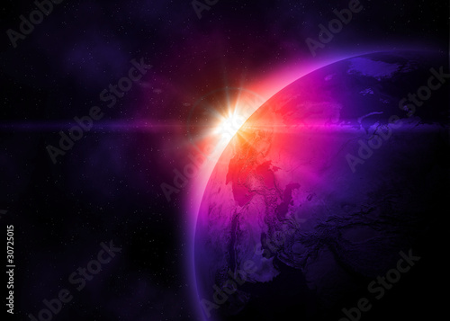 Fototapeta Naklejka Na Ścianę i Meble -  Planet earth with sunrise in space