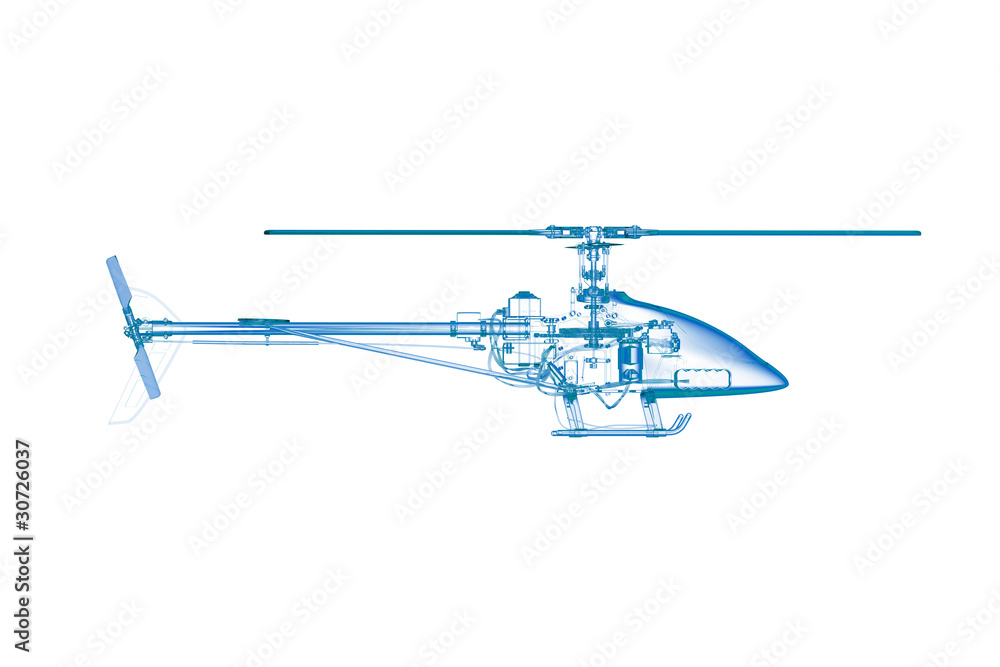 Toy helicopter (3D xray blue transparent on white) Toy helicopter (3D xray blue transparent on white)