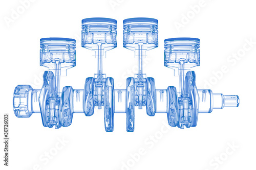 Cylinder crank (3D xray blue transparent on white)