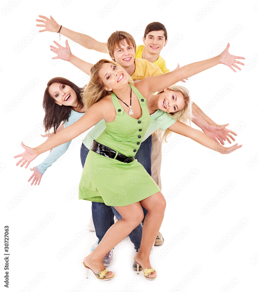 Group of young people on white. Group of young people on white.