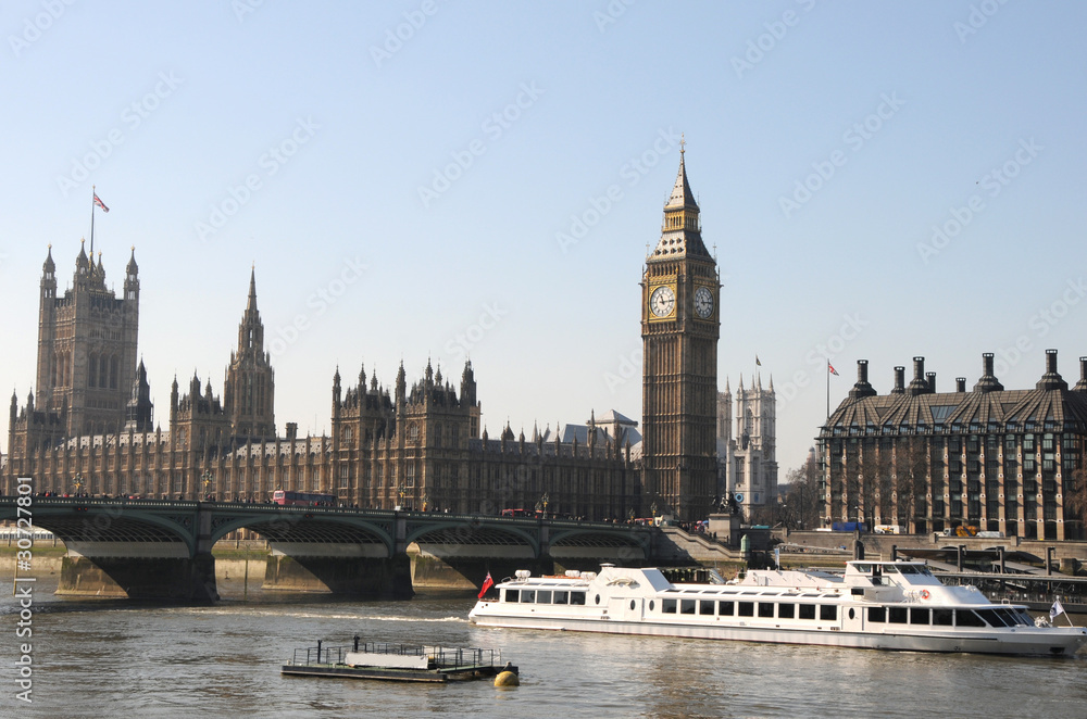 Big Ben clock tower and Thames in Westminster, London Big Ben clock tower and Thames in Westminster, London
