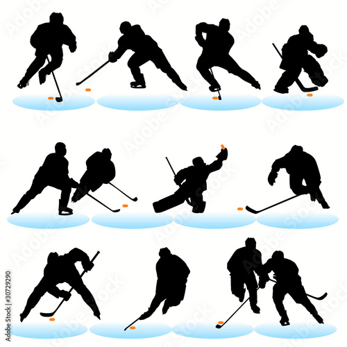 Ice hockey silhouettes set
