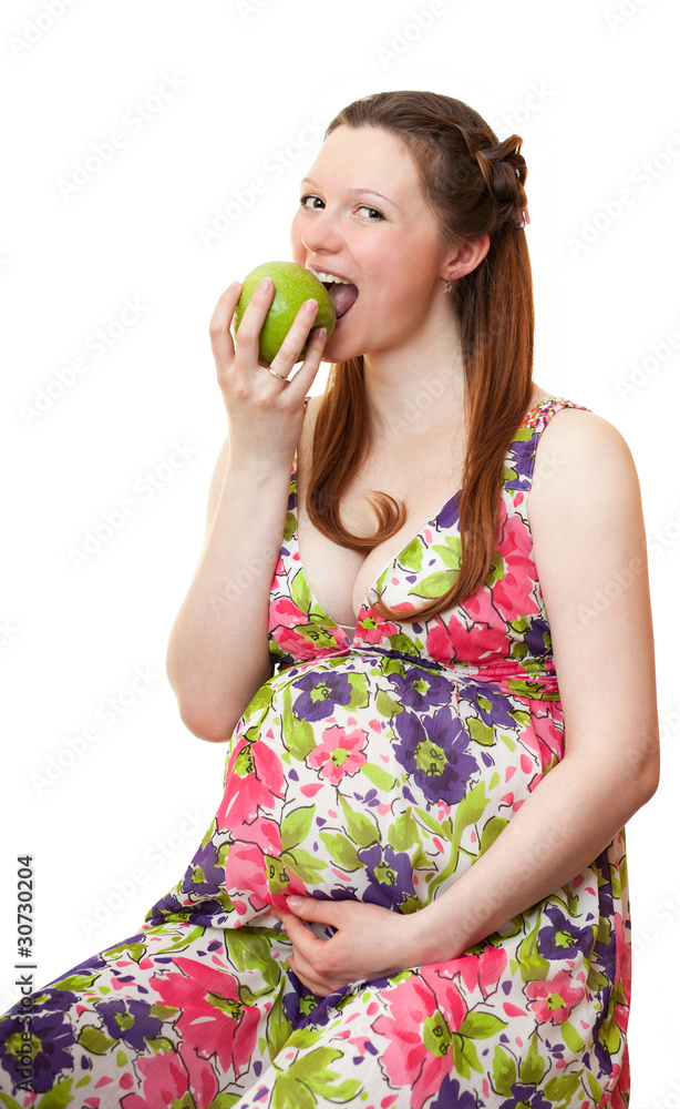 Beautiful pregnant girl with apple. Beautiful pregnant girl with apple.
