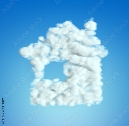 Cloud House symbol shape over blue sky