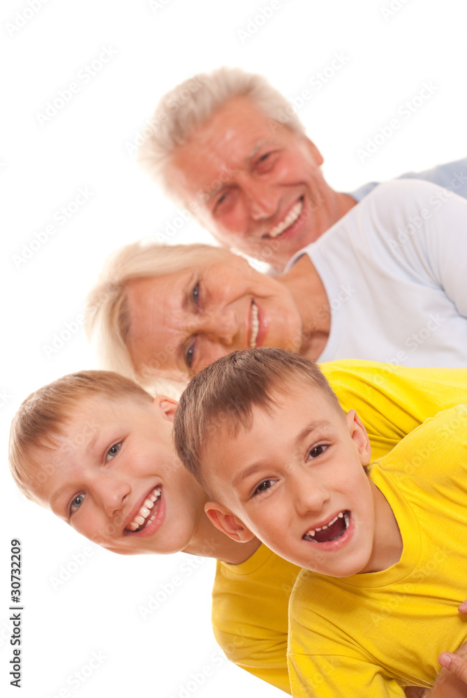 family of four on a white