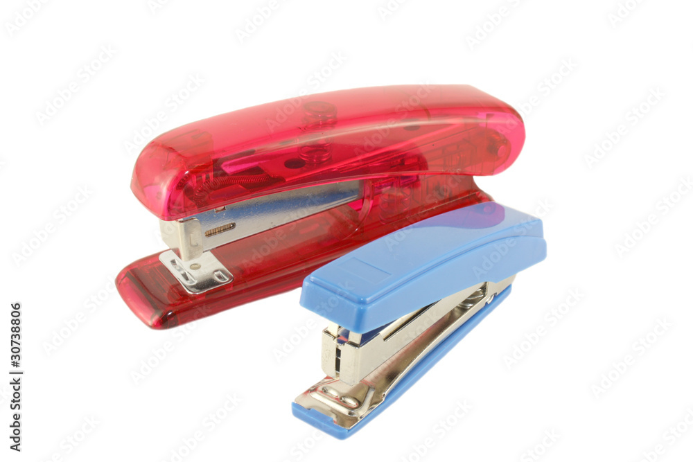 Blue and red staplers Blue and red staplers