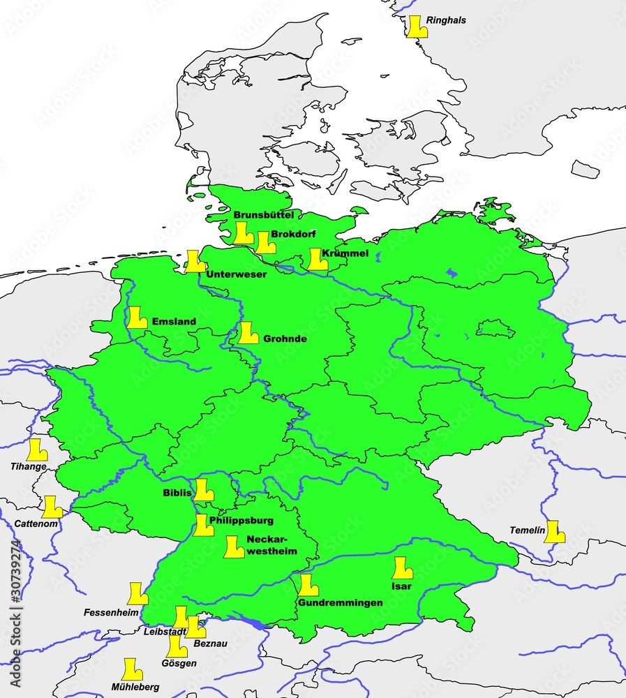 Fototapeta premium Atomkraftwerke in und um Deutschland