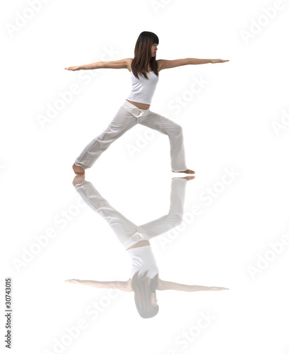 asian girl yoga with isolated white background