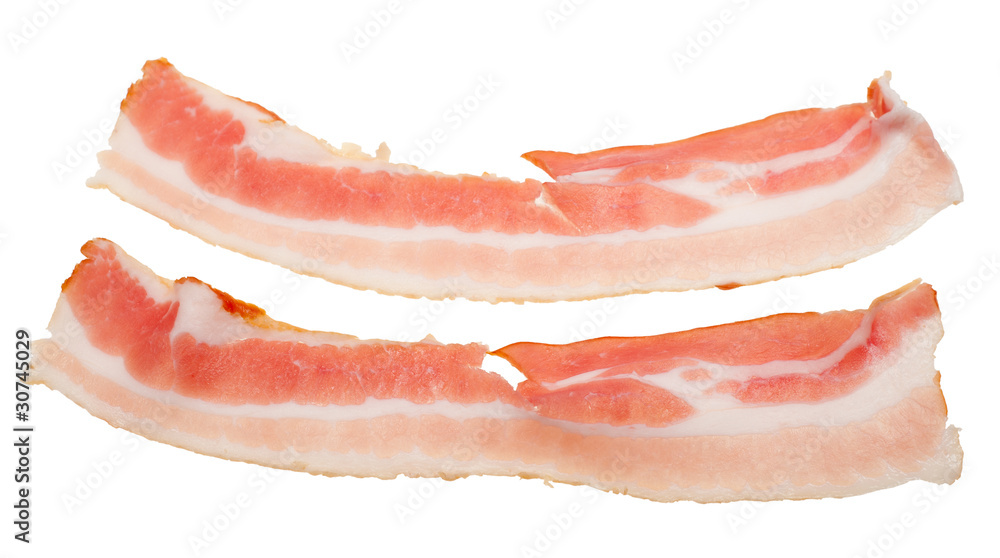 pieces of raw bacon isolated