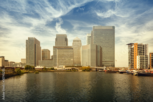 Canary Wharf view from West India Docks. © fazon