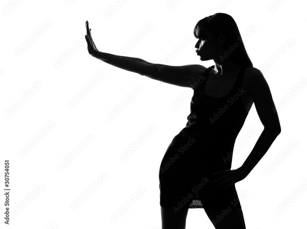 stylish silhouette  woman stop gesture